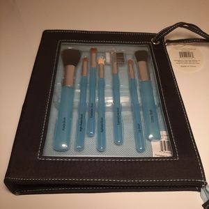Blue 7pc Cosmetic Brush Set with carrying case